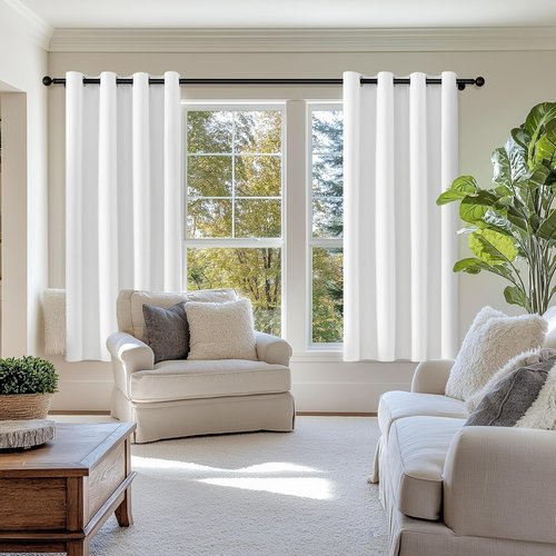 ChrisDowa 100% Blackout Curtains - Pure White Solid Drapes | 63 Inches Long, Thermal Insulated, 2 Panels