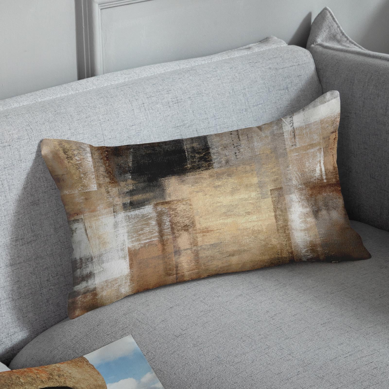Britimes Throw Pillow Covers Modern Home Art Decor, 12 x 20 Inches Set of 2 Pillow Cases Decorative, Abstract Oil Painting Pillowcases for Bedroom, Living Room, Taupe Tan Grey Brown Beige