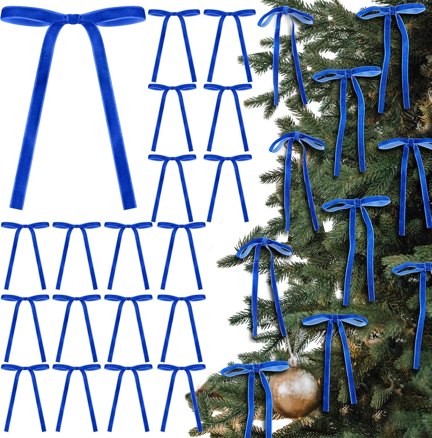 Royal Blue Velvet Bows - 24 Pcs Christmas Tree Ornaments | Perfect for Home Decor & Weddings (5 x 7 Inch)