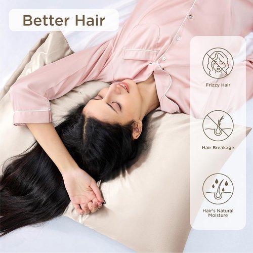 Bedsure Satin Pillowcase - Silky Queen Pillowcases for Hair & Skin | 4-Pack, Beige, 20x30 Inches