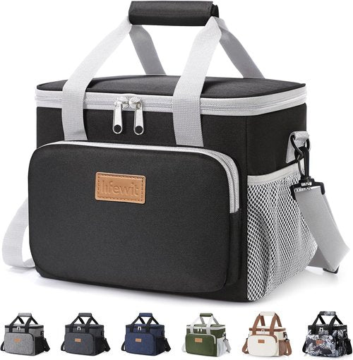 Lifewit Insulated Lunch Bag - Soft Cooler Tote for Adults | Gray & Black, 12-Can Capacity (9L)