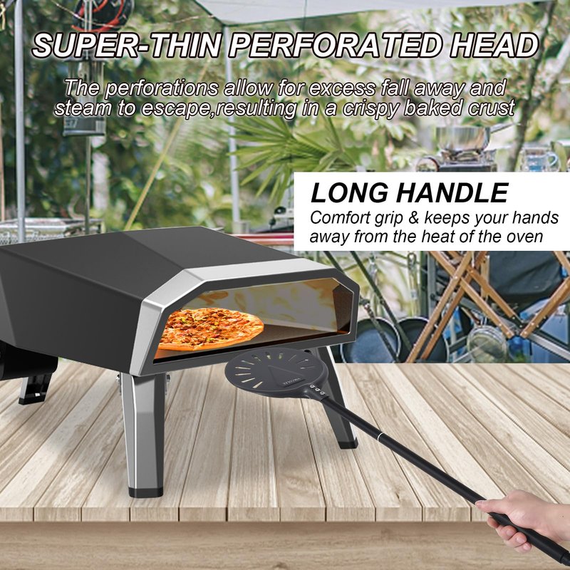 VIKCOLEE Turning Pizza Peel, 8 Inch with 25 Inch Handle Round Pizza Turning Peel, Professional Anodized Aluminum Turning Pizza Spatula, 33 Inch overall