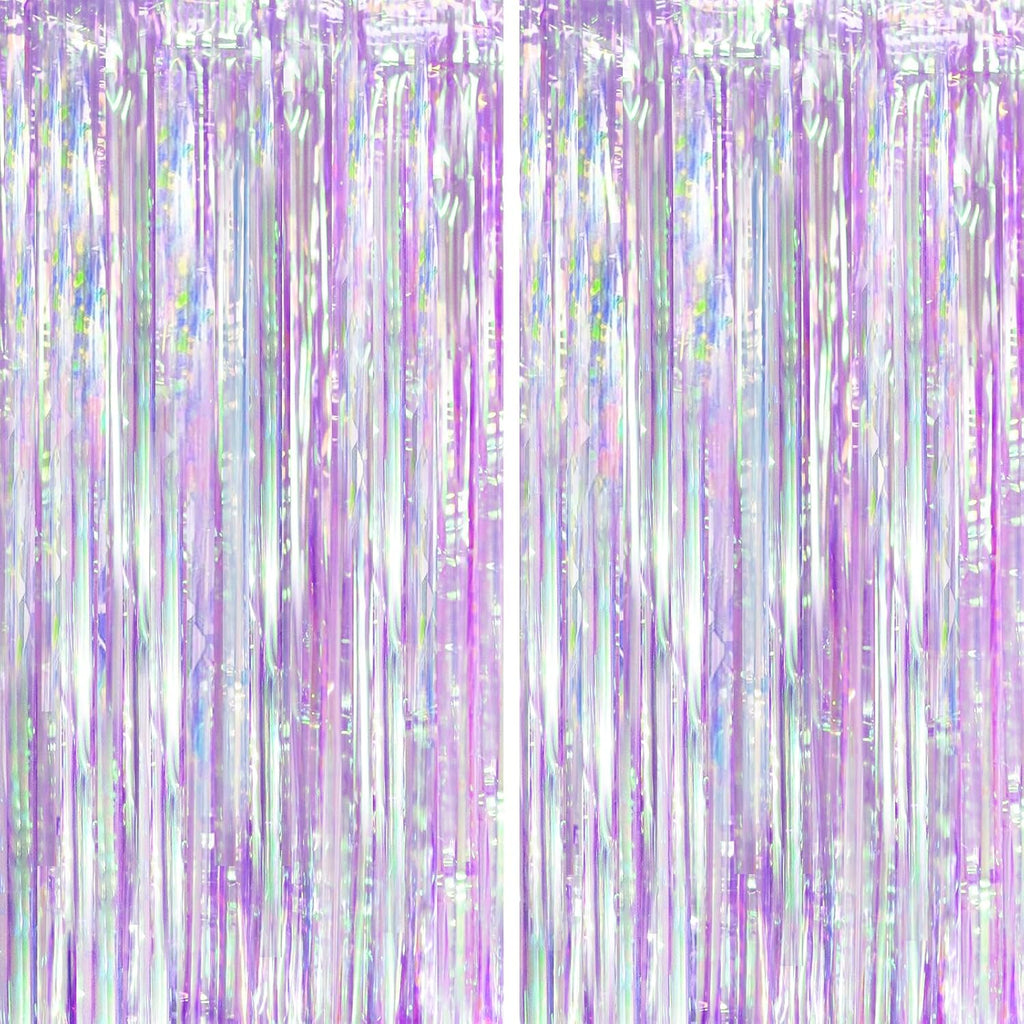 Voircoloria Iridescent Purple Foil Fringe Curtains - Glittering Tinsel Streamers | 2 Pack for Parties