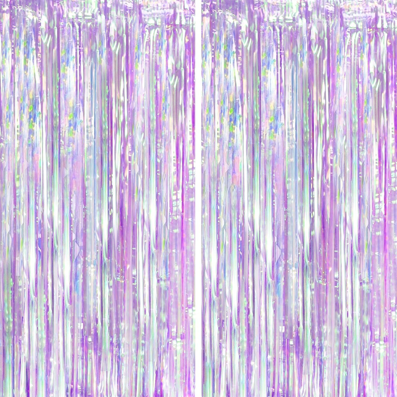 Voircoloria Iridescent Purple Foil Fringe Curtains - Glittering Tinsel Streamers | 2 Pack for Parties