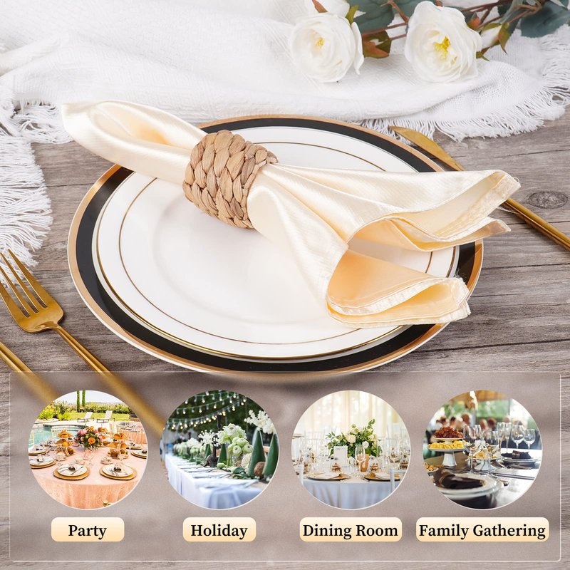 WOHIWO Napkin Rings Set of 12, Farmhouse Table Decor Handmade by Natural Water Hyacinth, Fall Rustic for Thanksgiving, Christmas, Wedding Table Dinnerware Decoration Set