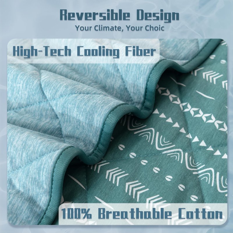 DOWNCOOL Cooling Blanket, Green Reversible Blanket for Hot Sleeper,Breathable Summer Comforter, Lightweight Soft Q-Max>0.4 Arc-Chill Cool Comforter, 60"X70"
