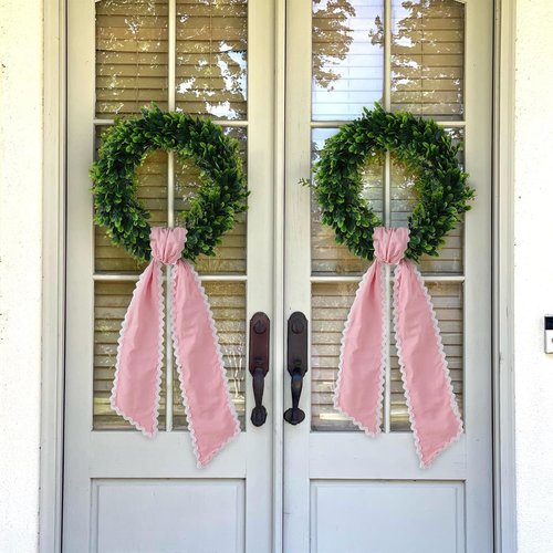 DYSHAYEN Wreath Sash - Canvas RIC Rac Trim for Front Door | Indoor & Outdoor Bridal Shower Decor (Pink-White)
