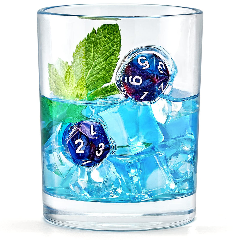 LIIGEMI Whiskey Glasses with Polyhedral dices Embedded, Whiskey cups Gift Set of 2,Unique Handmade Design, Rocks Glass 10oz（Blue）