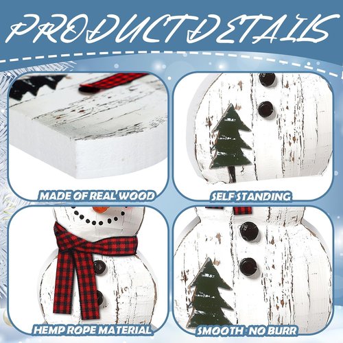 Barydat Christmas Snowman Wooden Decorations - Rustic Table Centerpieces for Holiday Decor | 3 Pcs Set