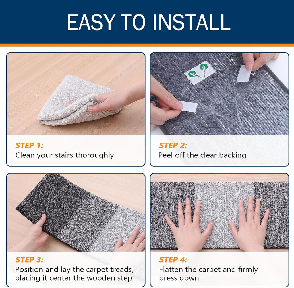 OLANLY Non-Slip Stair Treads - 15PCS Indoor Stair Runners for Wooden Steps | 8" x 30" Grey Edging Rugs