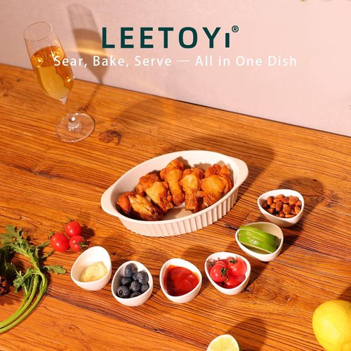 LEETOYI Porcelain Baking Dish Set - Small Oval Au Gratin Pans with Double Handles | Set of 2 (White)