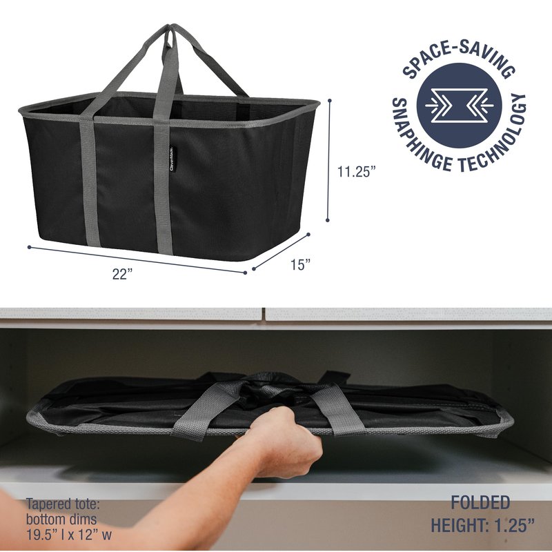 CleverMade Collapsible Laundry Tote 2-Pack (50L) – Foldable Carry-All Storage Bin for Laundry, Car Trunk, RV, Dorm & Home Organization - Black
