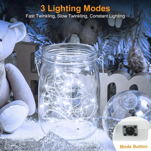 Btfarm 24 Pack Fairy Lights - Battery Operated 7ft Twinkle Lights | Waterproof Silver Wire for Mason Jars & Decor
