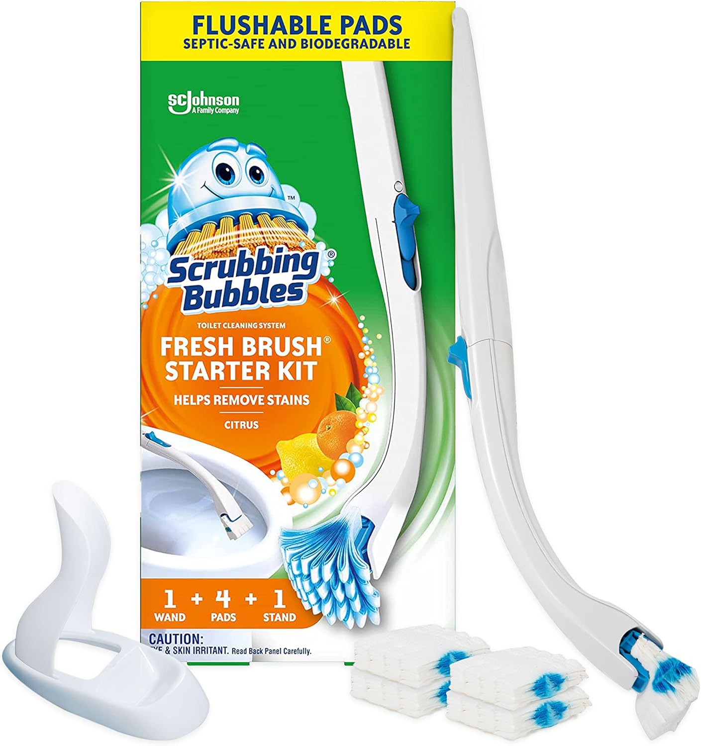 Scrubbing Bubbles Toilet Bowl Cleaning System - Citrus Scent | Includes 1 Wand, 4 Refill Pads & Stand