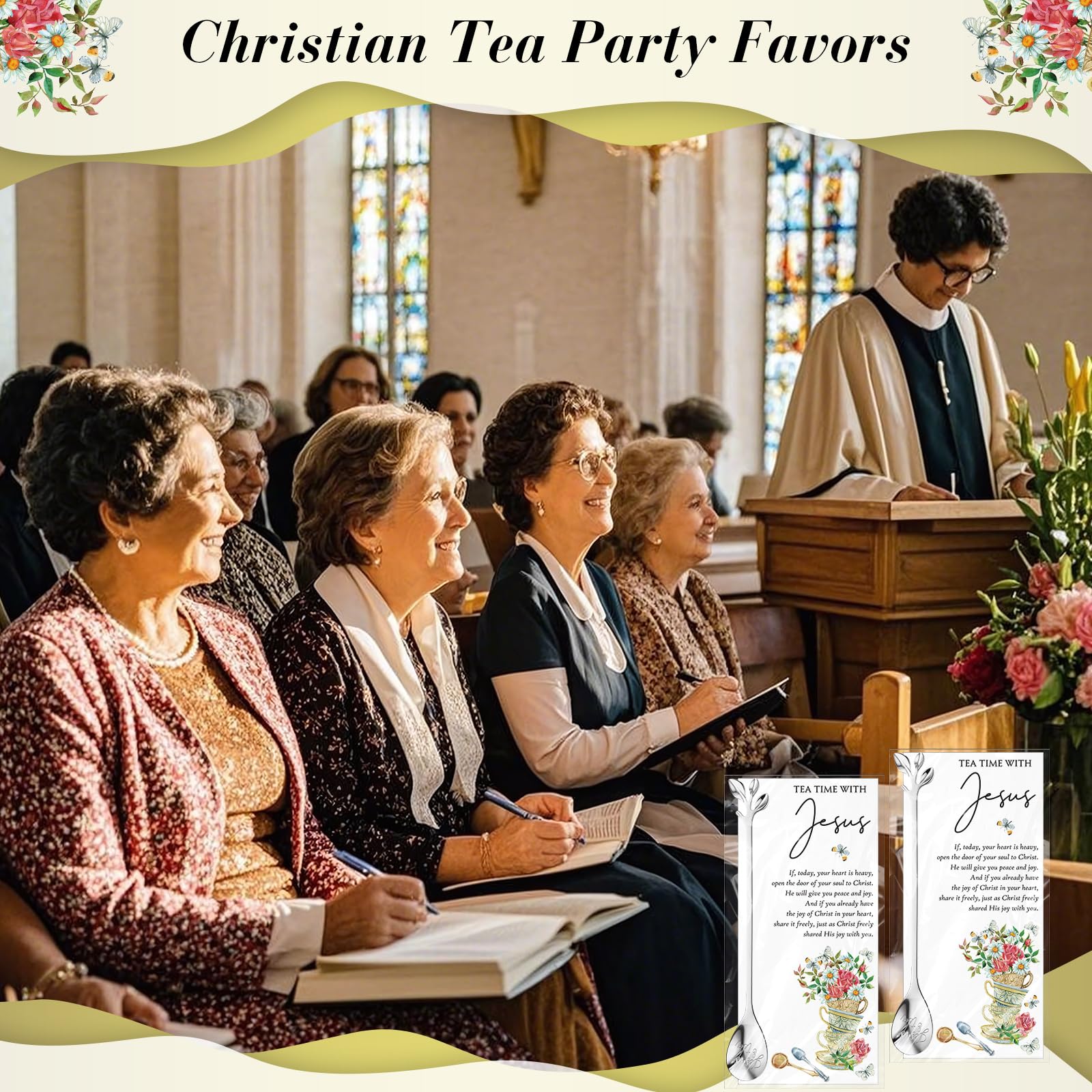 Skybooly 30 Sets Christian Tea Party Favors Jesus Teaspoons with Prayer Cards 6.5" Coffee Spoons Souvenirs for Tea Party Church Christmas Easter Family Reunion Gifts, Silver