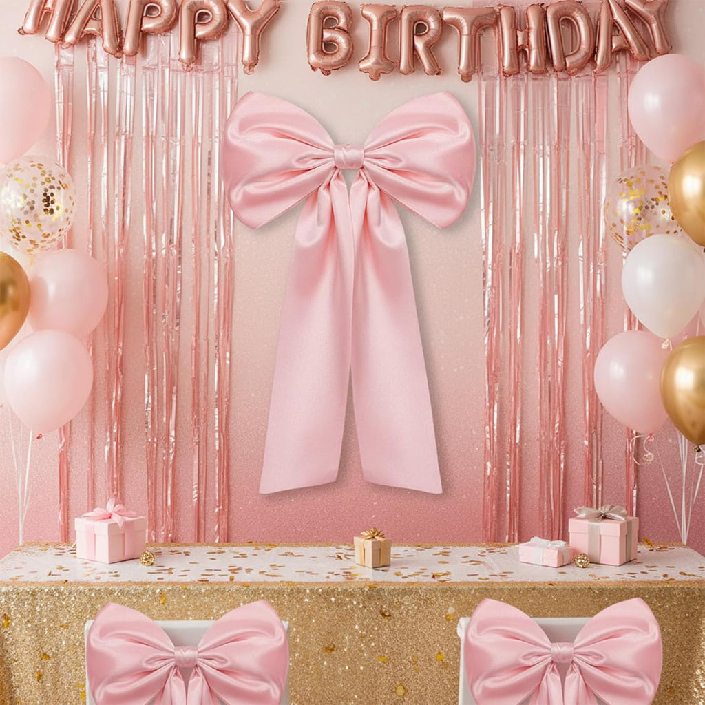 Skiennix Oversized Pink Bow Decorations - 2 PCS Giant Coquette Bows for Backdrop (25.6" X 41.3")