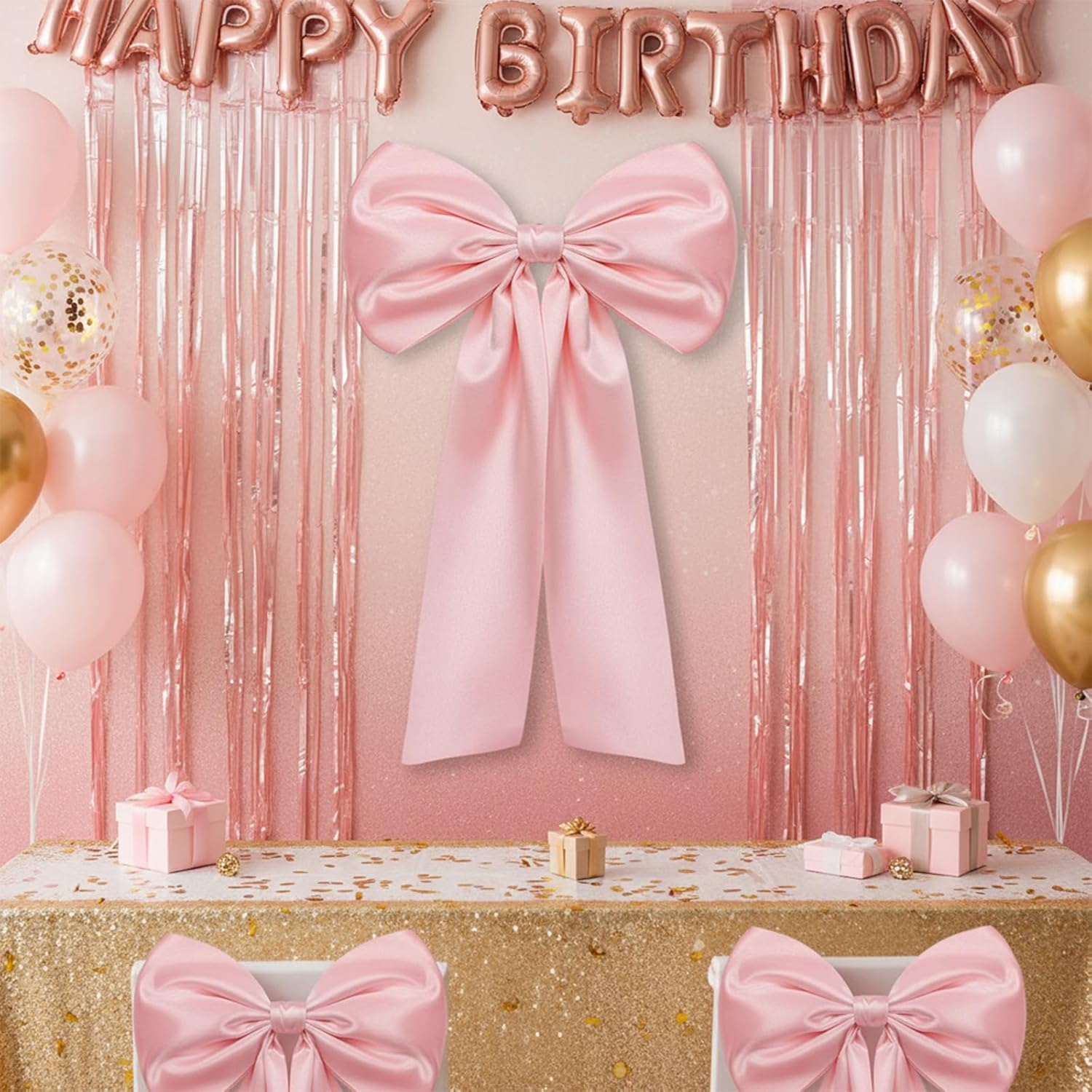 Skiennix Oversized Pink Bow Decorations - 2 PCS Giant Coquette Bows for Backdrop (25.6" X 41.3")