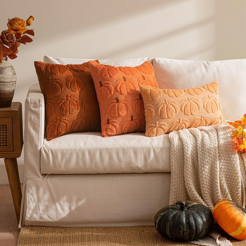 EMEMA Fall Decorative Throw Pillow Covers 20x20 Set of 2 Thanksgiving Autumn Harvest Pumpkin Cushion Covers for Porch Couch Sofa Farmhouse Decor Soft Faux Fur Accent Pillow Cases Cream White