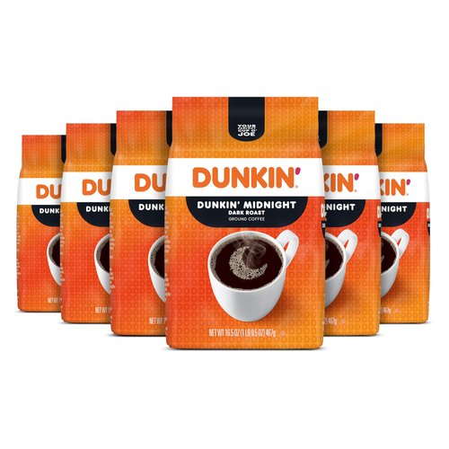 Dunkin' Midnight Dark Roast Ground Coffee, 16.5 Ounce (Pack of 6)