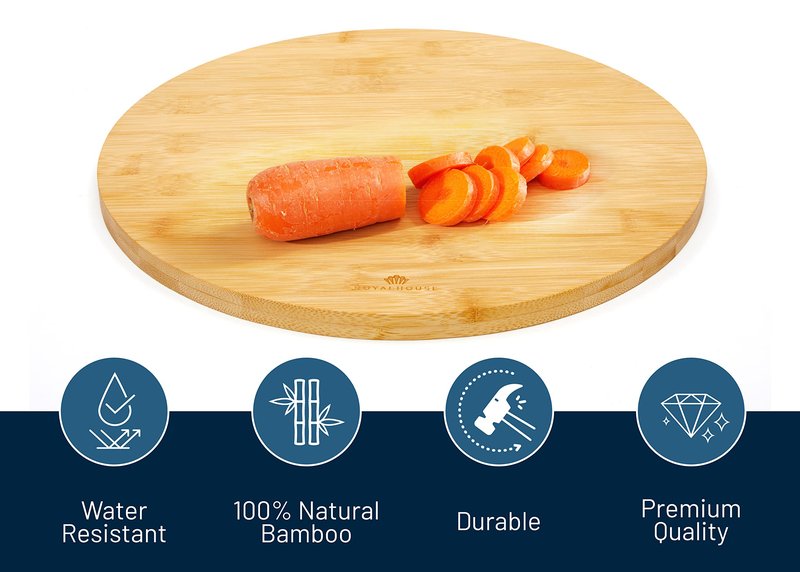 RoyalHouse Natural Bamboo Round Cutting Board for Kitchen, Chopping Boards for Meat & Vegetables, Cheese and Charcuterie Board, Serving Tray, 11.8" Round 0.6" Thick, Pack of 2