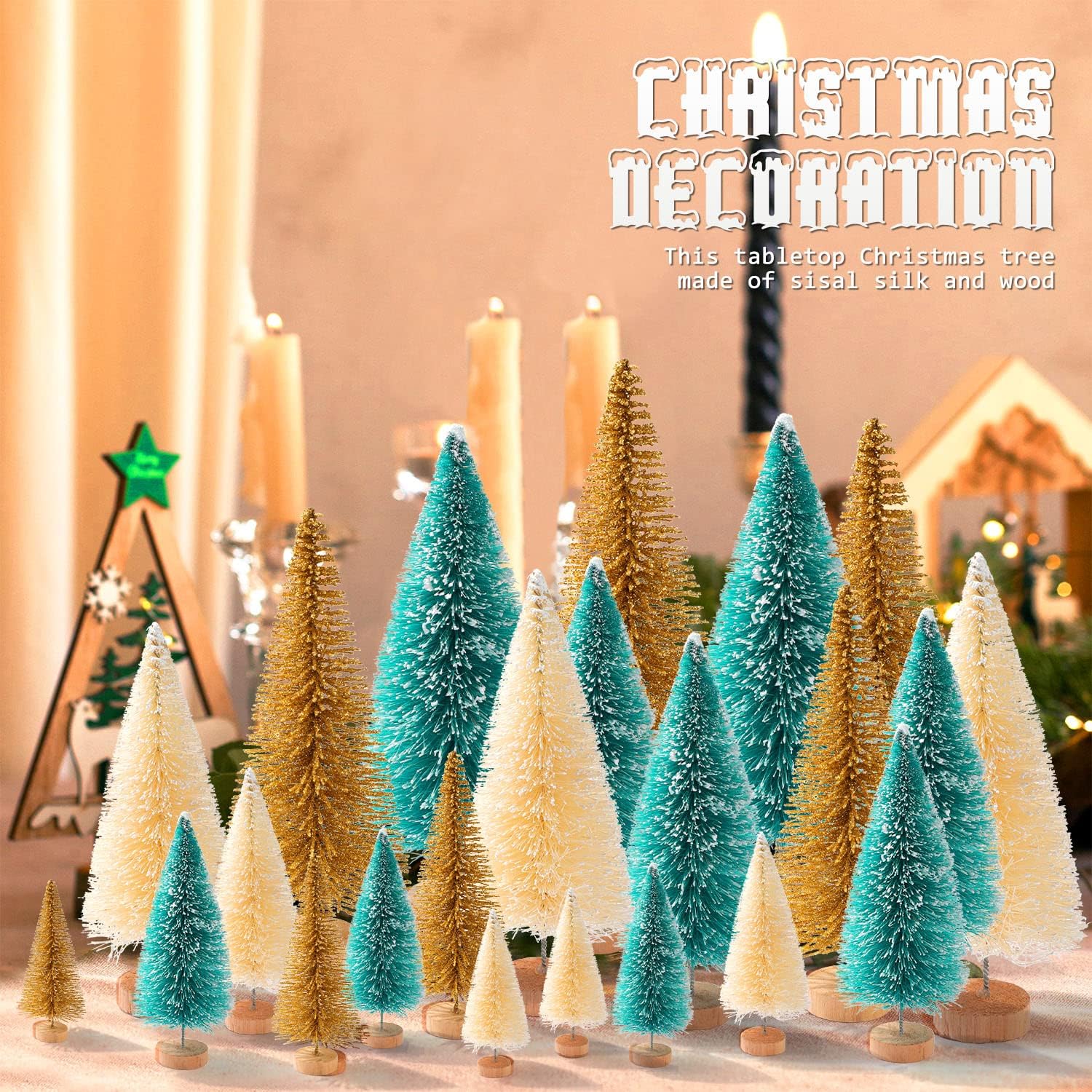 Skiennix Mini Christmas Trees - 30 Pcs Artificial Bottle Brush Trees in 5 Sizes for Festive Home Decor