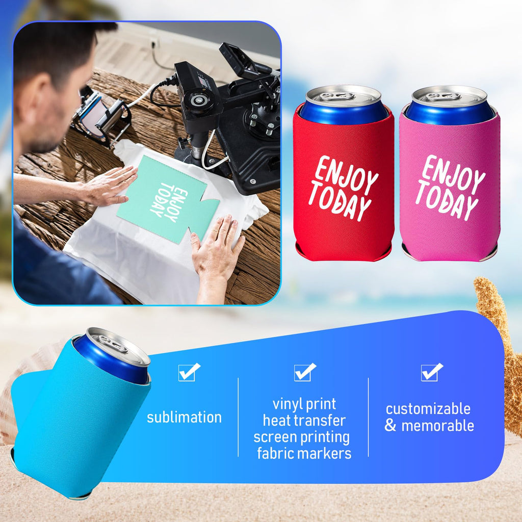 100 Pack Blank Can Cooler Sleeves Neoprene Insulated Beer Sleeves for Can Cooler Sleeves Sublimation Sleeves for Soda Drink Water Bottle Birthdays Weddings Bachelorette Party (Vivid Colors)