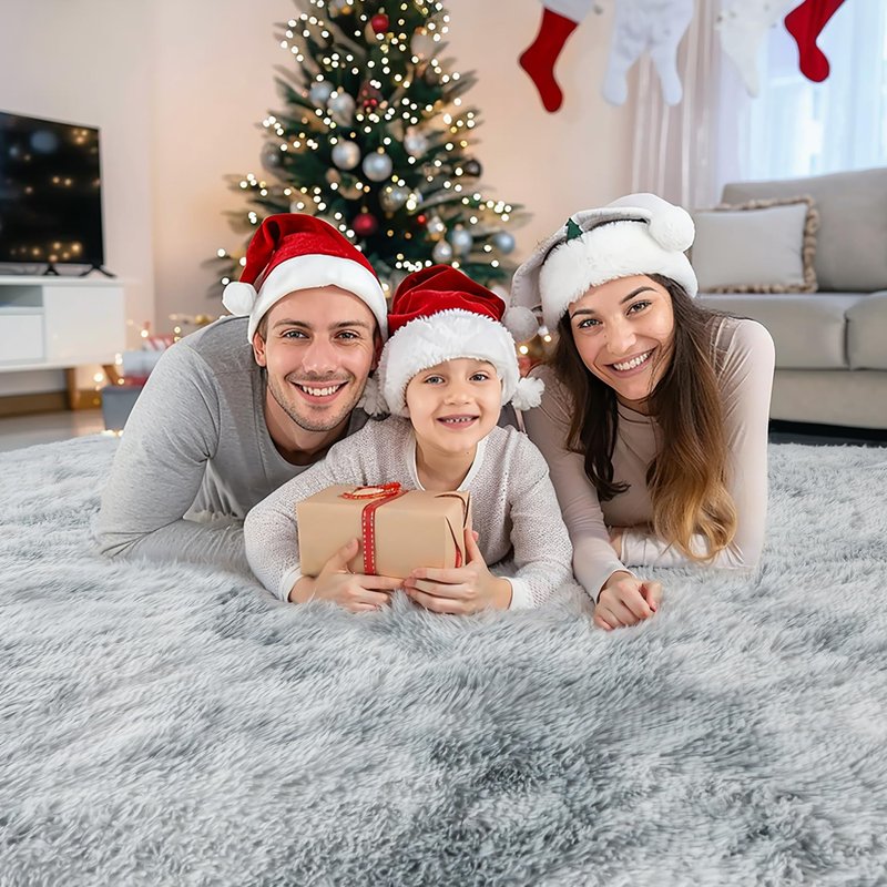 KICHOWUA 6x9 Light Grey Fluffy Shag Area Rug for Bedroom, Soft Plush Fuzzy Washable Non Slip Carpet for Living Room, Modern Comfy Furry Shaggy Large Rug for Kids Baby Boys Nursery Dorm, Tie-Dye Gray