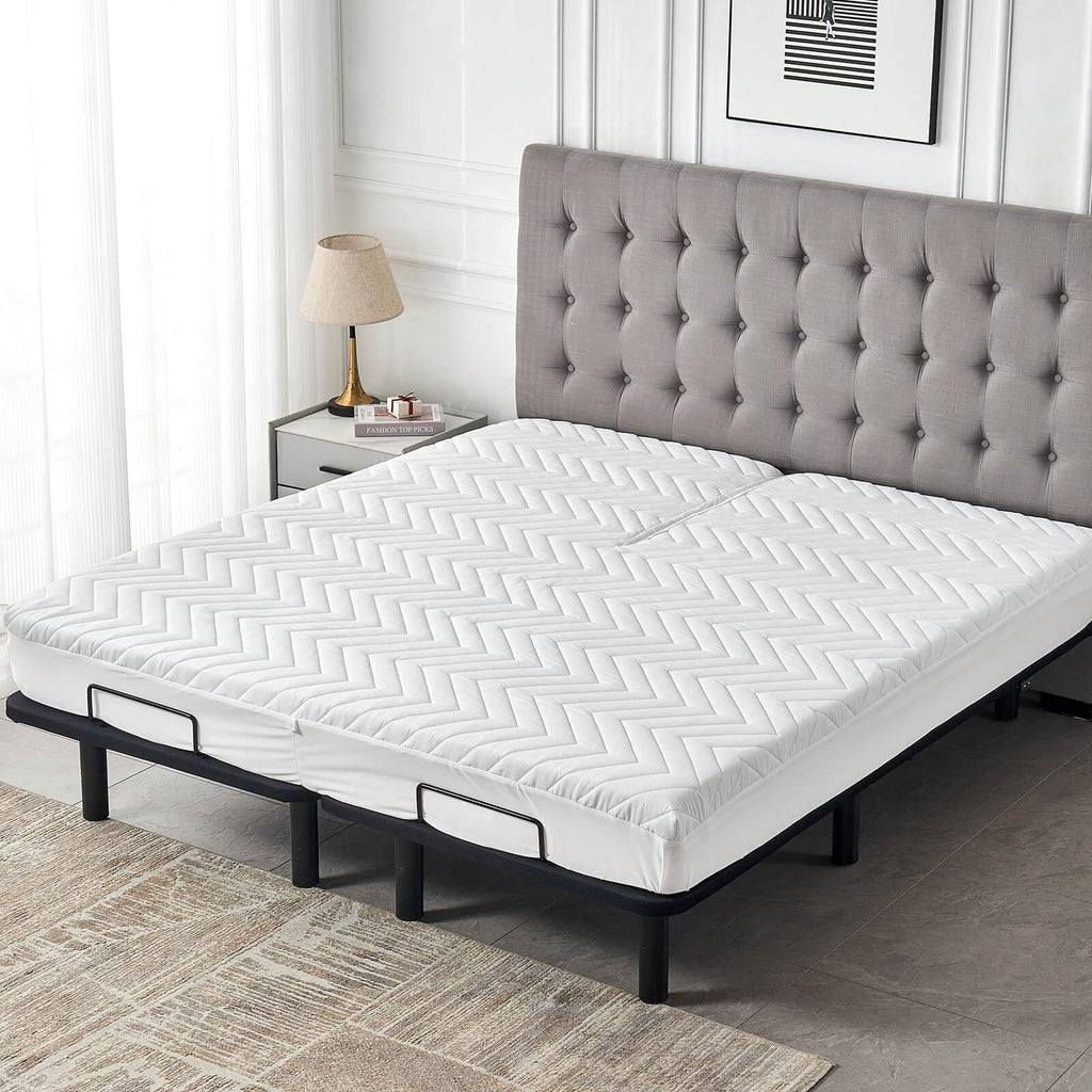 Kingnex Waterproof Quilted Split Top King Mattress Protector Pad for Adjustable Bed with Upper Flex Fitted Sheet Padded Mattress Cover 32-34 Split from Head