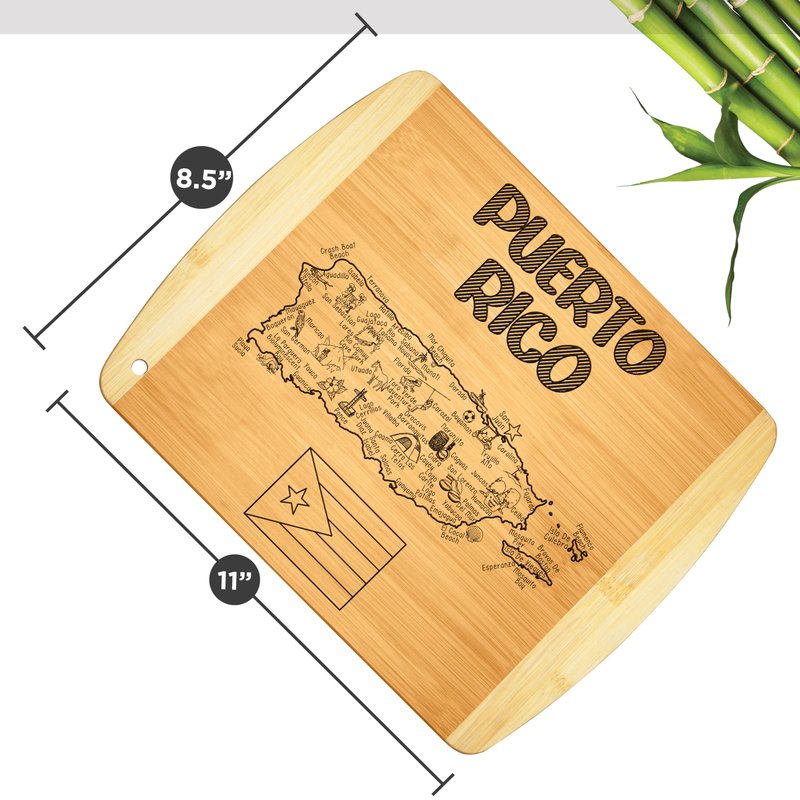 Puerto Rico Map Cutting Board - Bamboo Serving Board 11" x 8.5", Small Charcuterie Snack Board, Housewarming Gift, PR State Souvenir Kitchen Decor by Bambusi