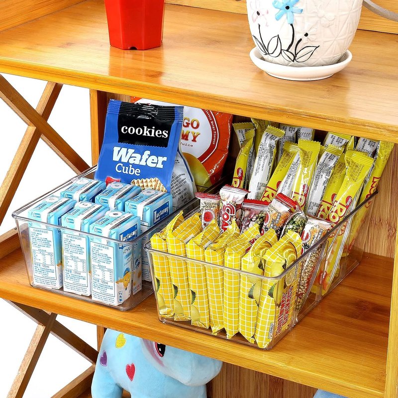 wilfox Pantry Organizer, 7 Pack Clear Bins with Removable Dividers, Pantry Organizers and Storage, Fridge and Cabinet Organizer for Snack, Pouches, Spice Packets