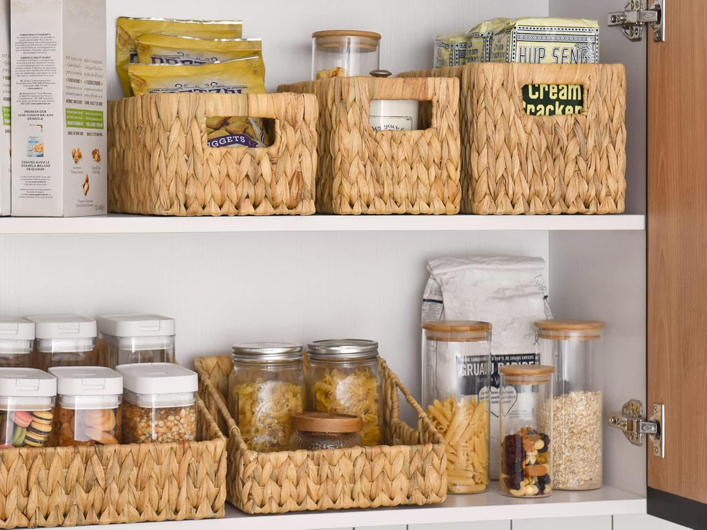 StorageWorks Wicker Baskets - Handwoven Water Hyacinth with Built-in Handles for Bathroom Organization - Medium & Small, 2 Pack