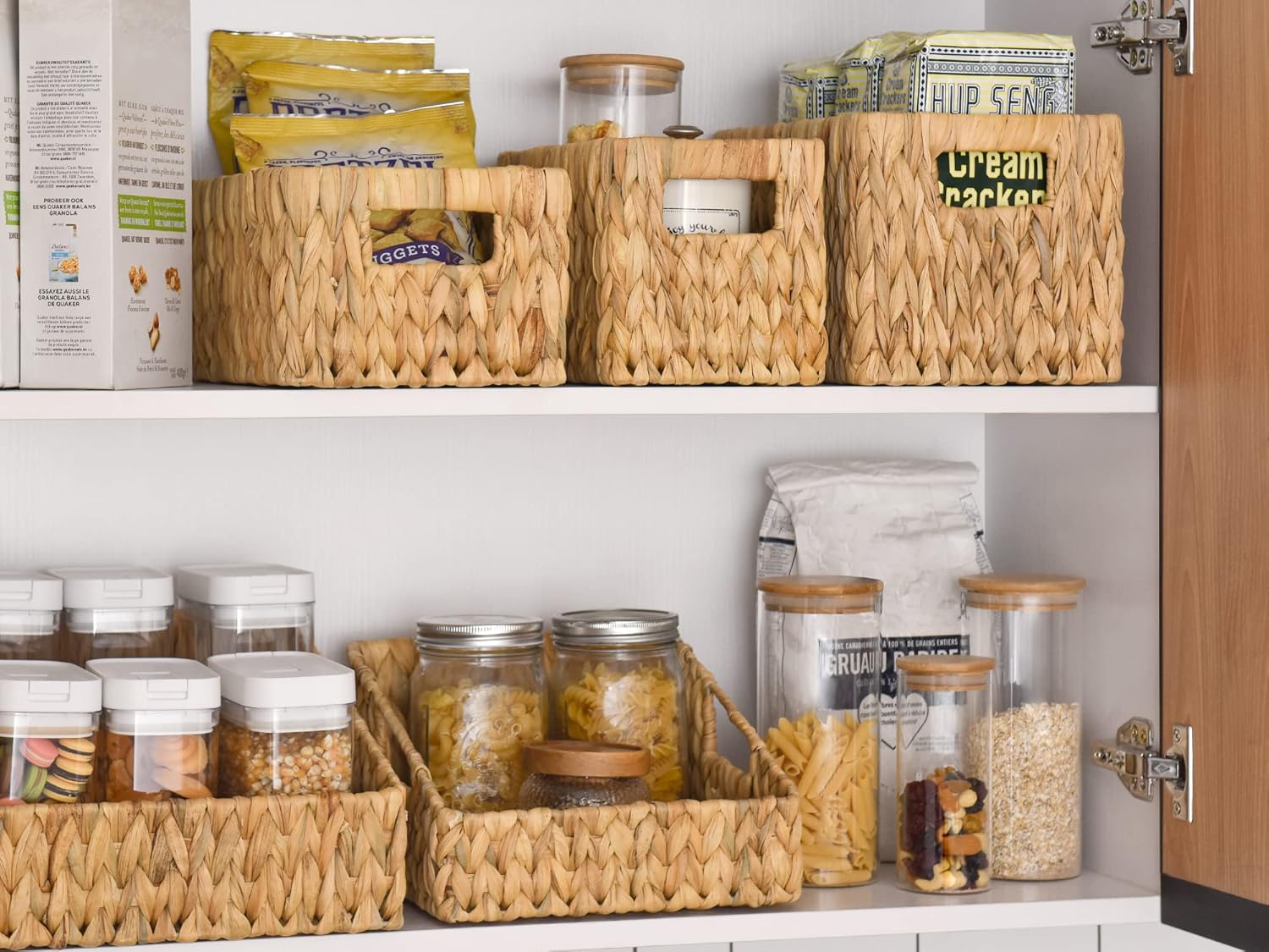 StorageWorks Wicker Baskets - Handwoven Water Hyacinth with Built-in Handles for Bathroom Organization - Medium & Small, 2 Pack