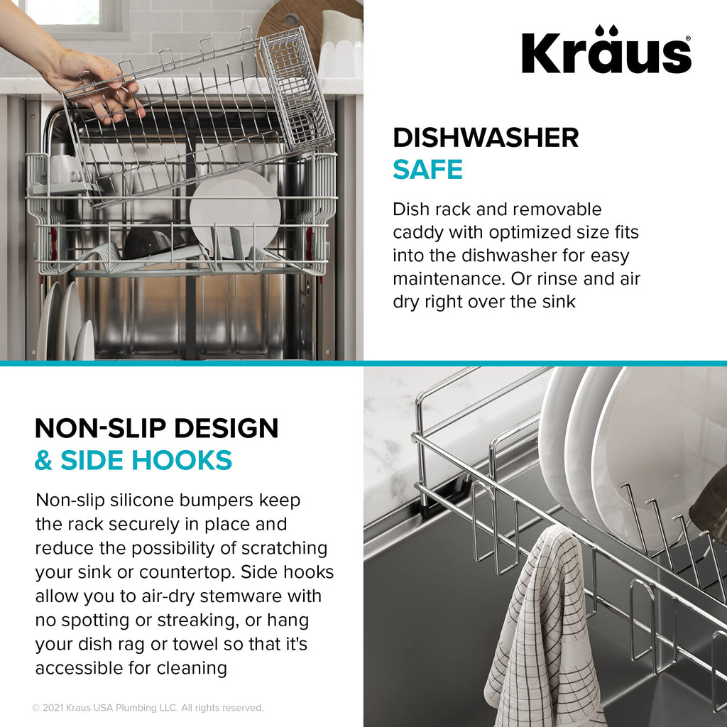 Kraus Workstation Kitchen Sink Dish Drying Rack Drainer and Utensil Holder, 17" L x 9" W, Stainless Steel, KDR-3