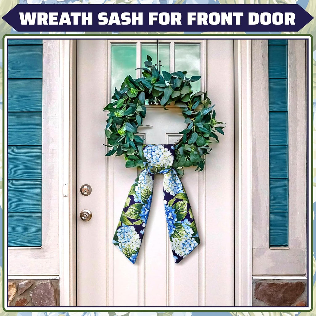 Skiennix Wreath Sash - Satin Blank Sash for Embroidery | Indoor/Outdoor Home Decor (Blue, Green)
