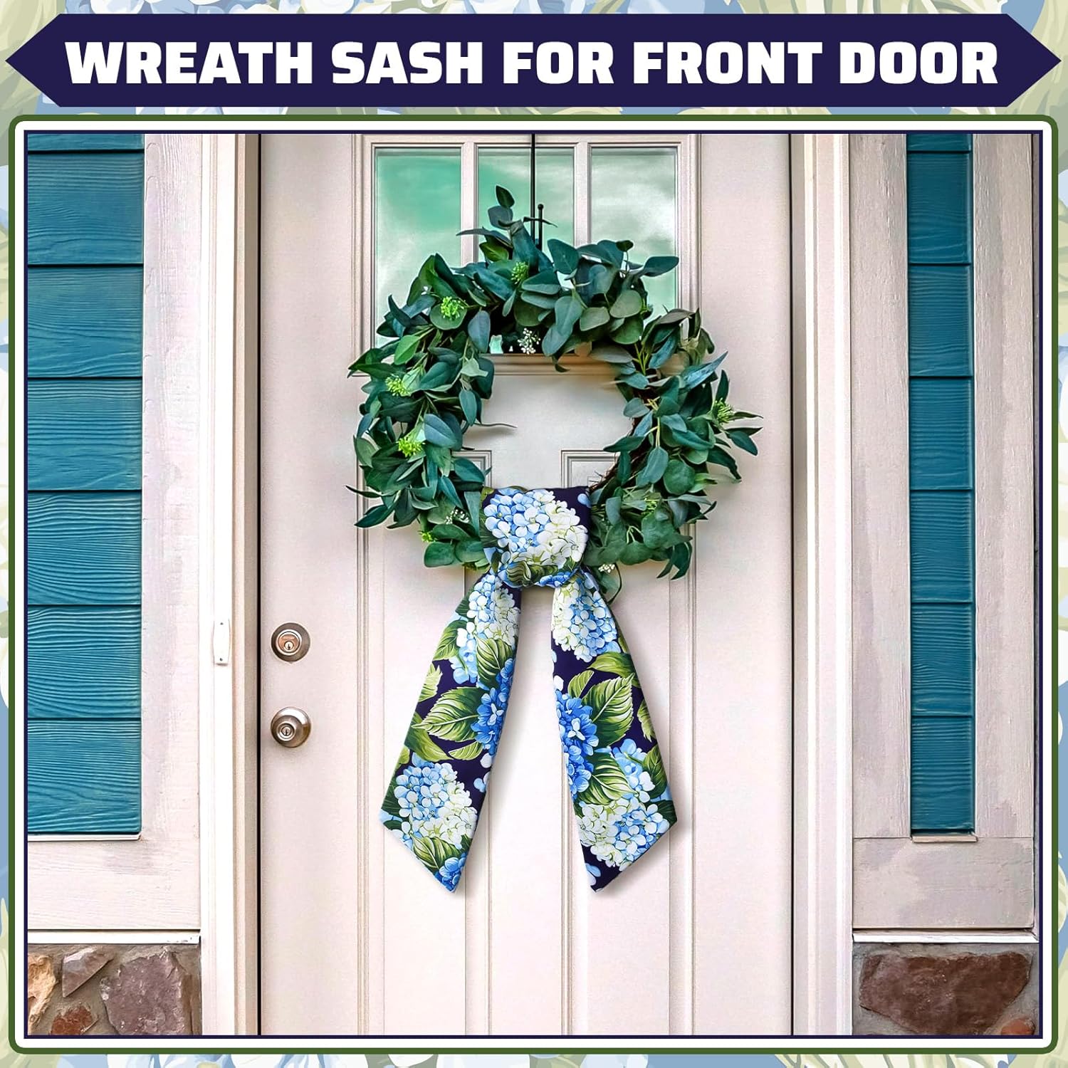 Skiennix Wreath Sash - Satin Blank Sash for Embroidery | Indoor/Outdoor Home Decor (Blue, Green)