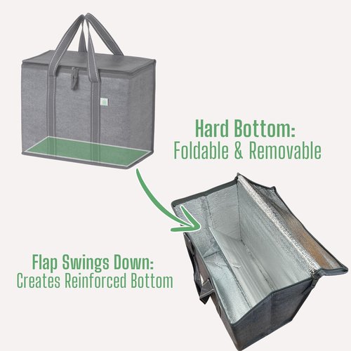VENO 2 Pack Cooler Bag and Insulated Grocery Bags for Food Delivery, Collapsible Cooler. Reusable Shopping Bags for Groceries with Hard Bottom, Zippered Top, Foldable, Heavy-Duty (Gray, 2 Pack)