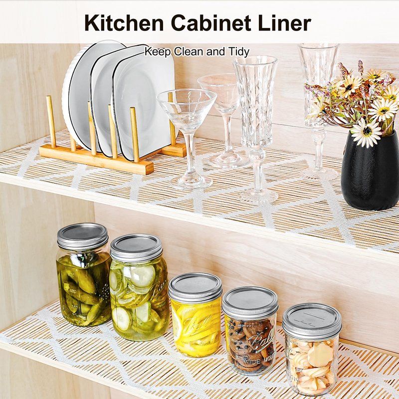 Drawer and Shelf Liner for Kitchen Cabinet,Non-Adhesive Cabinet Liner 12in x 30FT,Waterproof Shelf Paper Non-Slip Mats Cupboard Liners Contact Protect Dresser/Shelves/Table-Brown Stripes