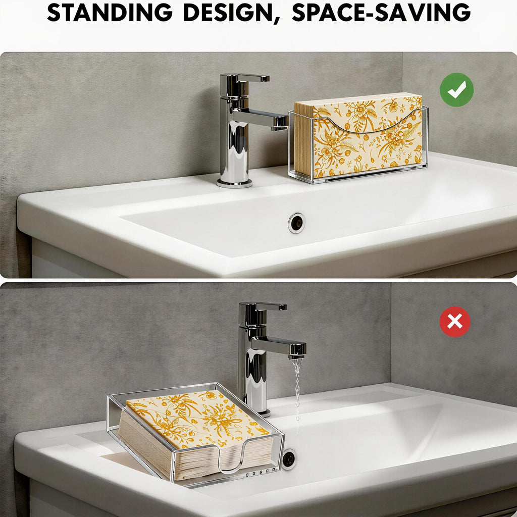 BRVNOTA 2-Pack Value Acrylic Napkin Holder, Clear Waterproof Vertical Guest Towel Holder, Disposable Hand Towels Tray for Bathroom/Hotel/Kitchen/Dining Table