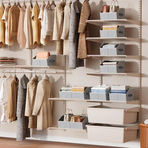 Homsorout Storage Bins - Large Trapezoid Closet Organizers with Handles | 4-Pack Light Gray Fabric Baskets