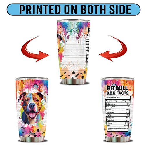 WONWIX Gifts for Pitbull Lovers 20 Oz Stainless Steel Tumbler Travel Coffee Mug Gift Ideas for Pitbulls Dog Lovers Owners Funny Facts Water Bottle