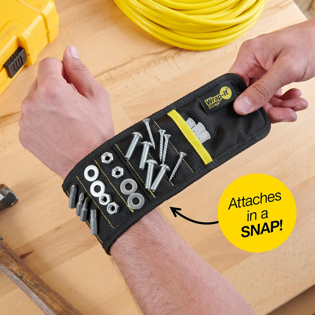 Wrap-It Storage MagSnap Magnetic Wristband - Black Tool Belt & Screw Holder - Perfect Gift for Dad