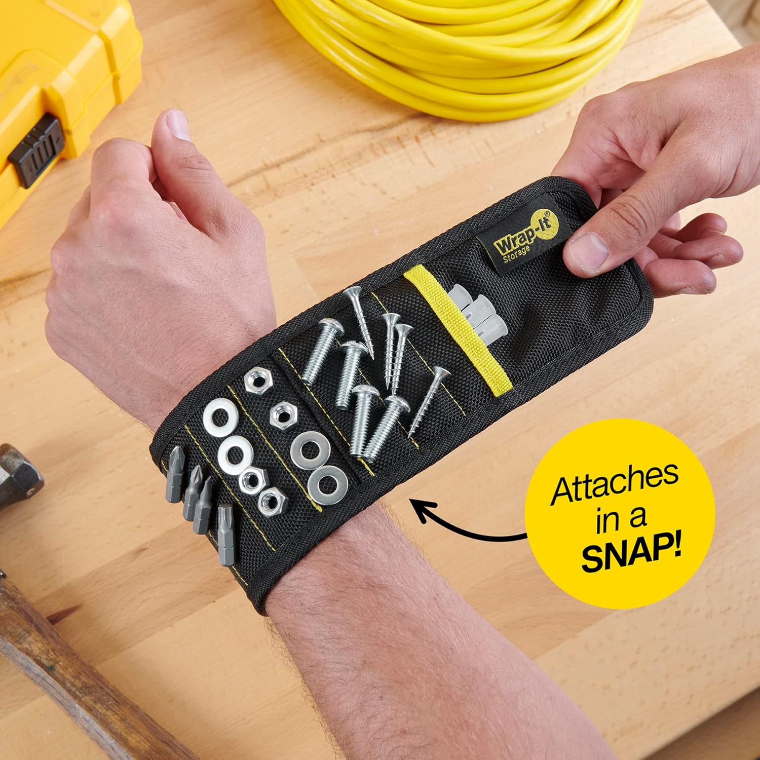 Wrap-It Storage MagSnap Magnetic Wristband - Black Tool Belt & Screw Holder - Perfect Gift for Dad