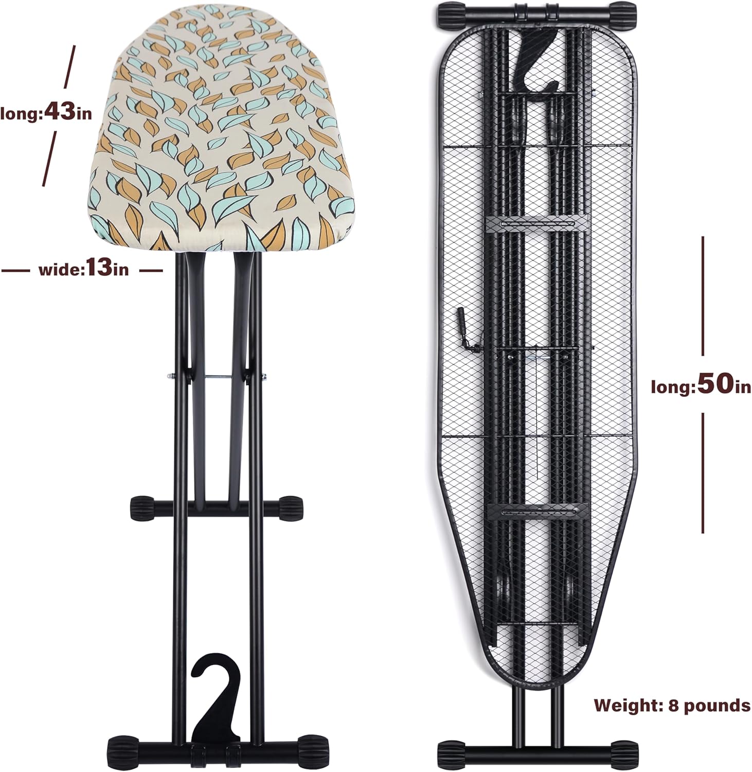Veiox Ironing Board - Foldable Full Size With Heat Resistant Cover | Adjustable Height & Sturdy Legs (13x43)