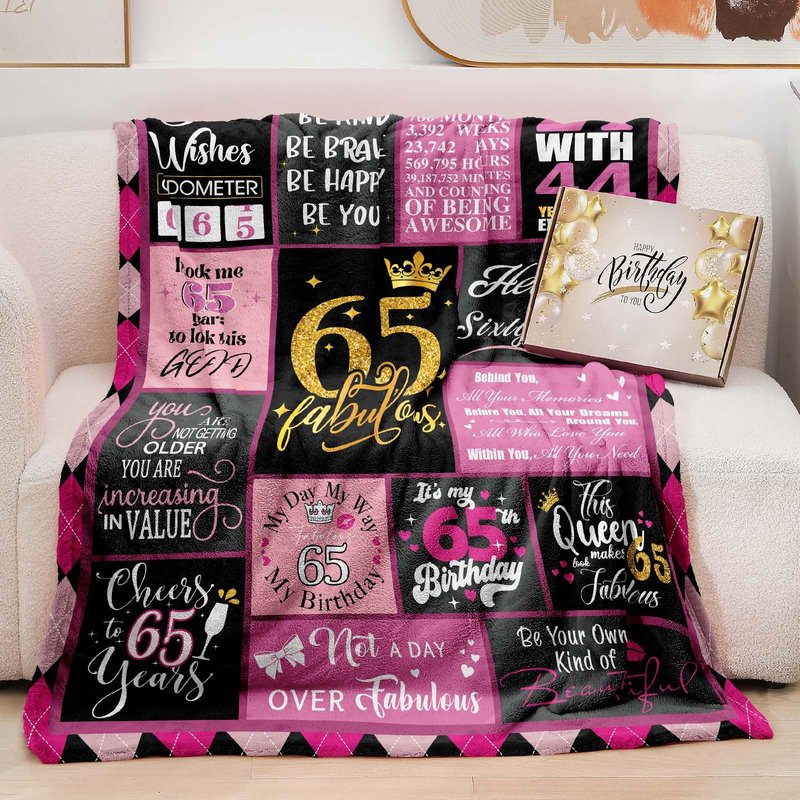 Yomaisky 65th Birthday Gifts for Women 65th Birthday Decorations for Women Gifts for 65th Birthday Happy 65th Birthday Gifts Best 65th Birthday Gift Ideas for Wife Mom Sister Blanket 60x50 Inch(Pink)