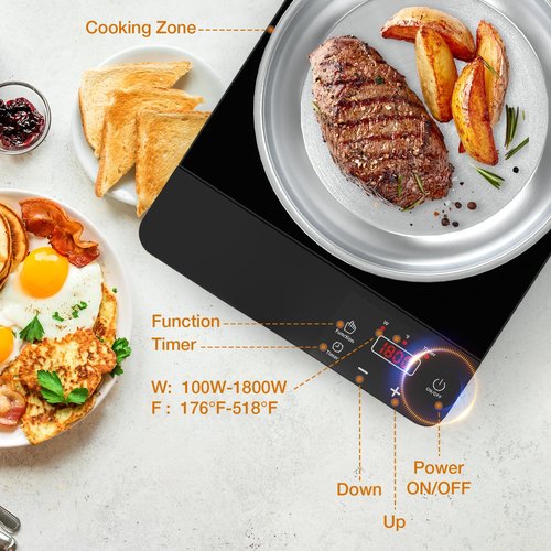 Nafewin Portable Induction Cooktop 1800W,110V Single Burner Induction Burner & Fry Pan, Hot Plate Stove Electric Burner LED Touch Control & 4H Timer, 8 Power 8 Temperature Setting for Cooking
