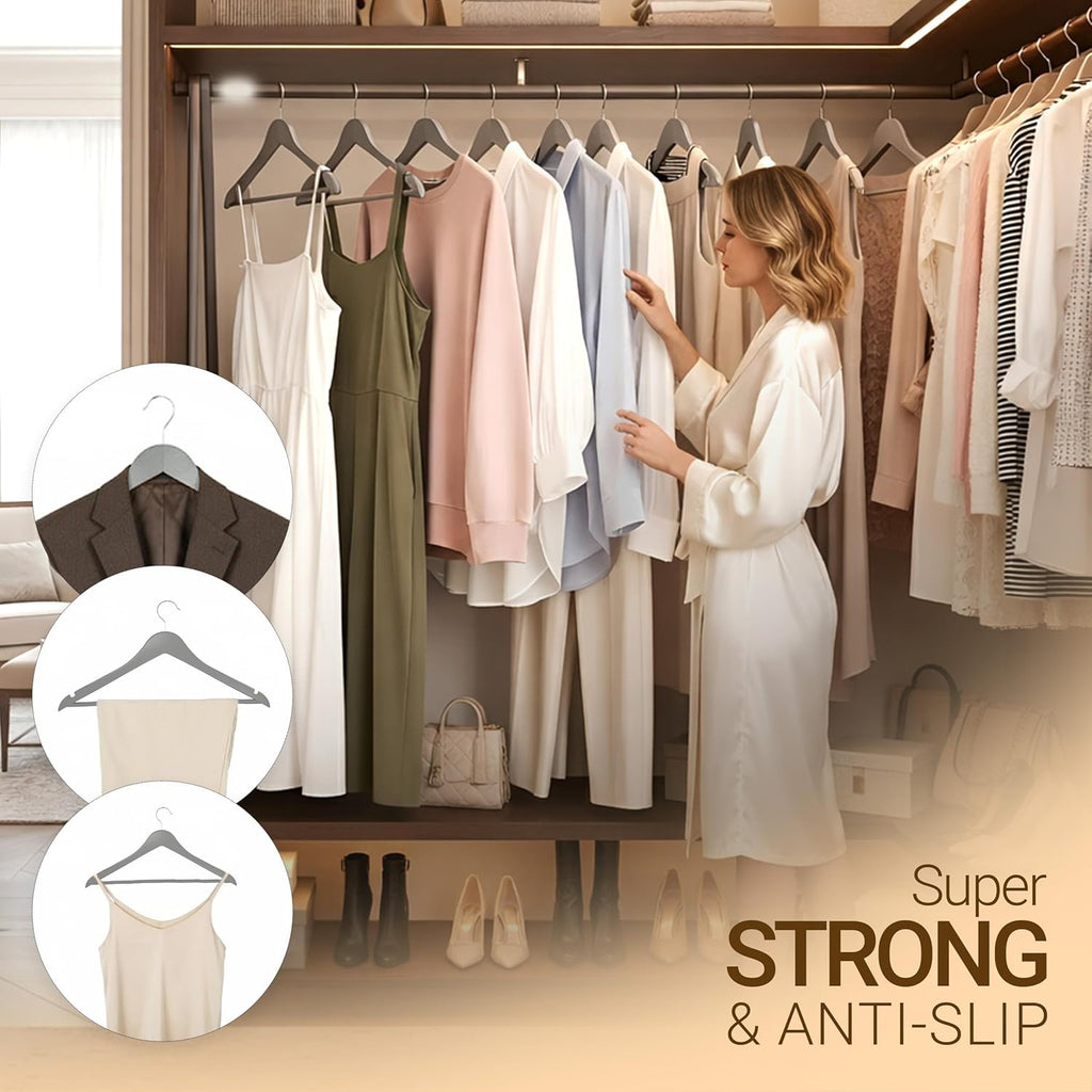 Utopia Home Wooden Hangers 20 Pack - Durable Slim Coat Hangers with 360-Degree Rotatable Hook - Grey