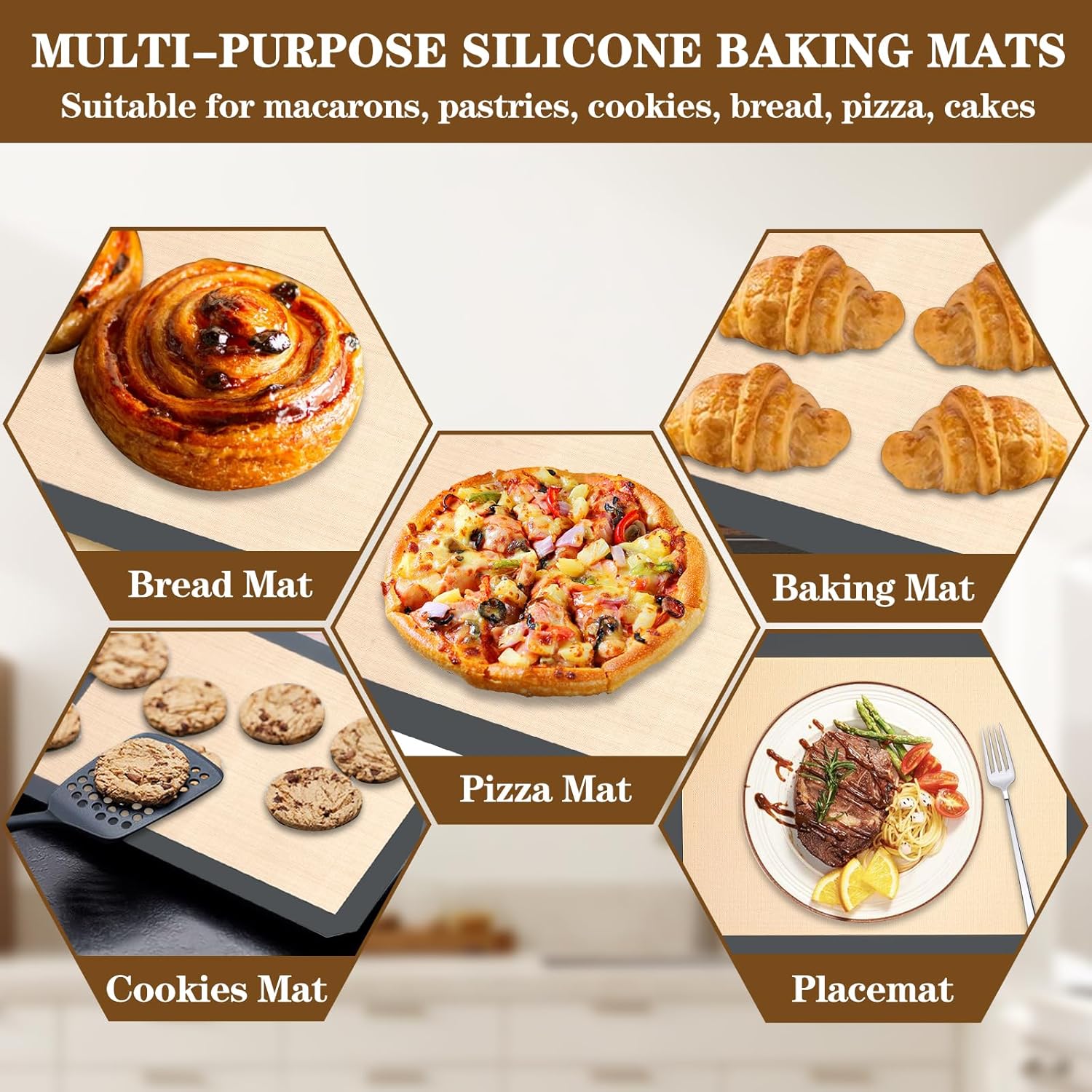 Ninsula Silicone Baking Mats - Non-Stick Reusable 2-Pack | 16.5"x11.6" Food Safe Sheets for Cookies, Bread, Pizzas