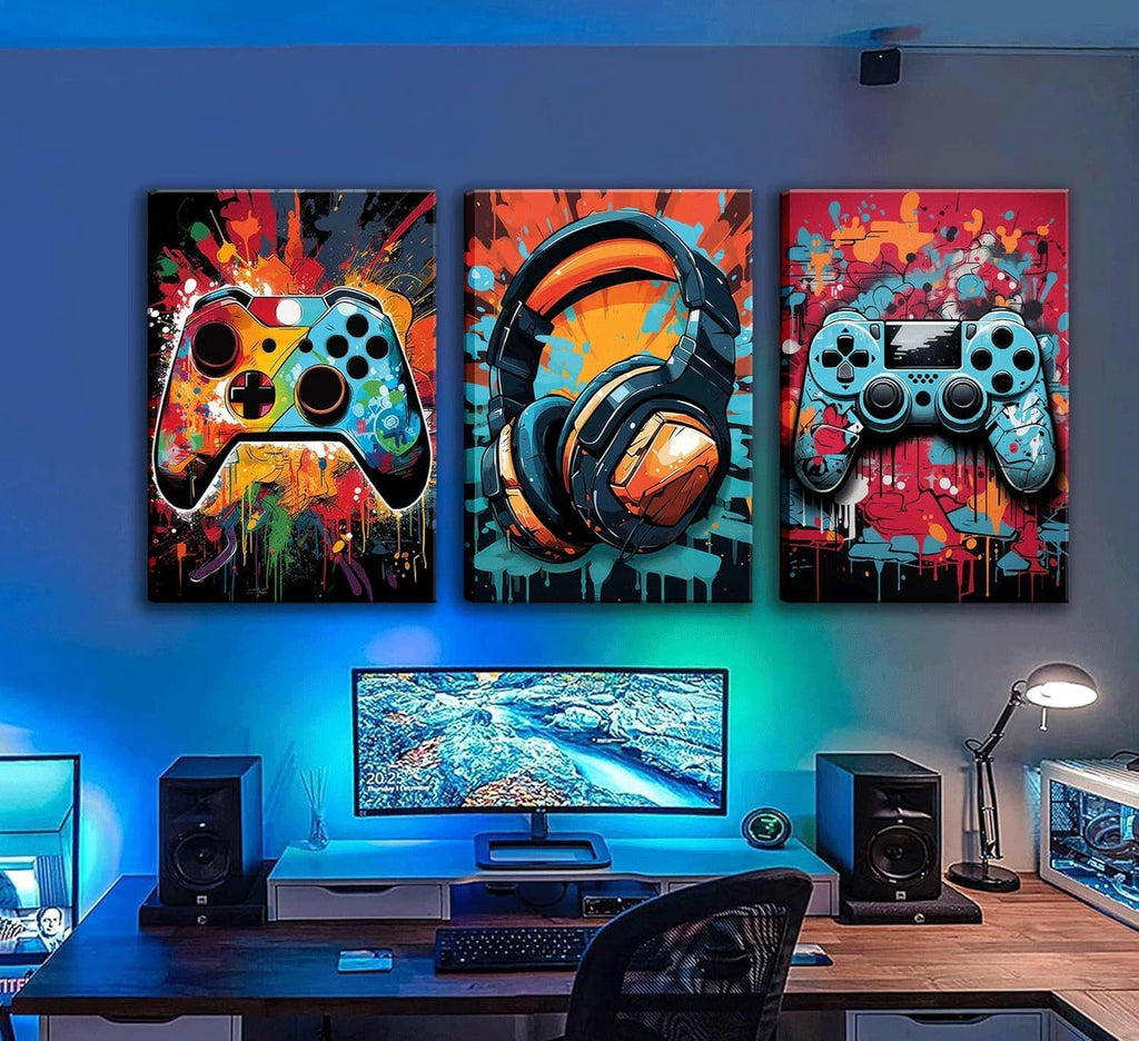 Skiennix Retro Video Game Wall Art - Colorful Neon Gamepad Canvas Prints | 12x16in for Kids' Rooms
