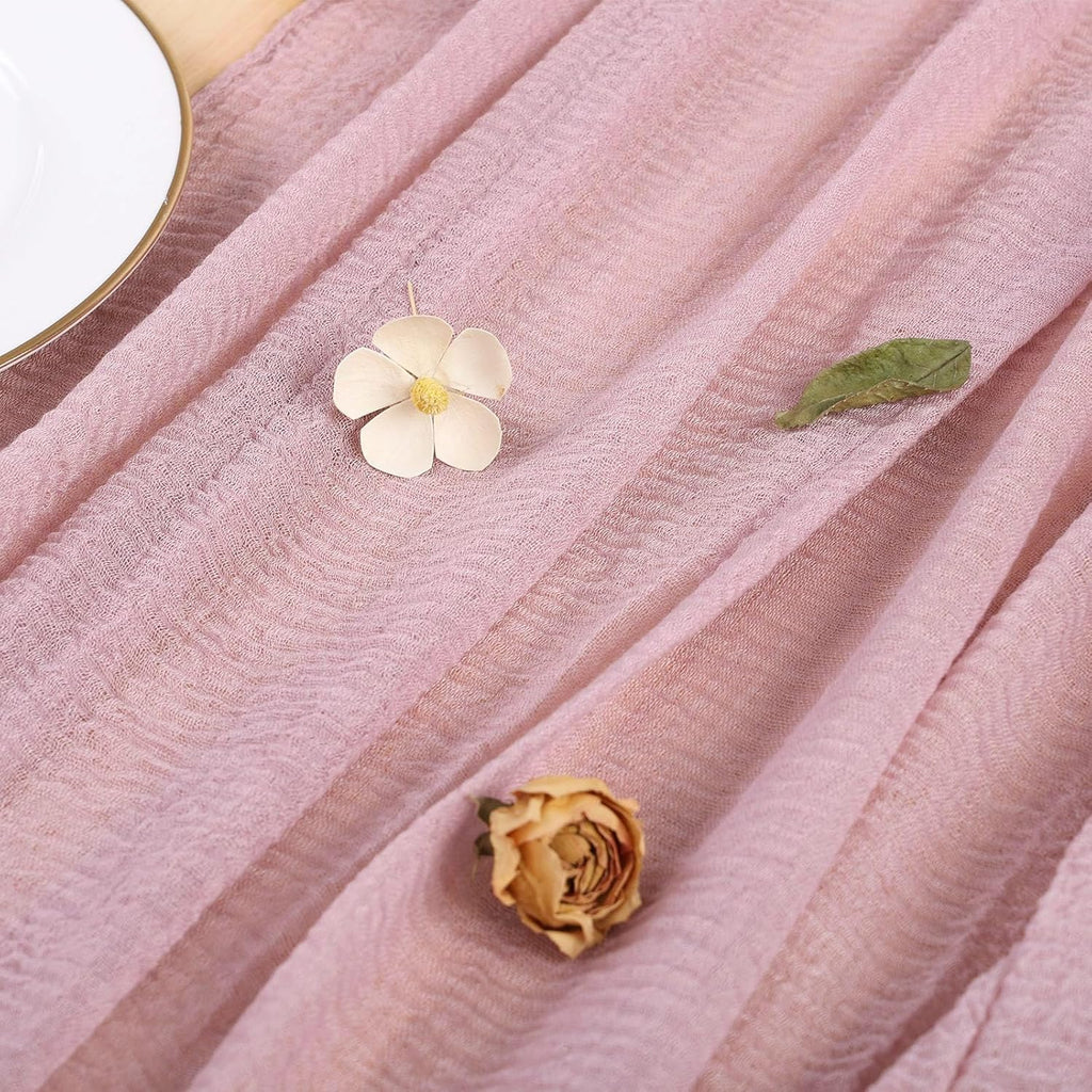 Skiennix 13ft Cheesecloth Table Runner - Dusty Pink Boho Style for Weddings & Parties | 35x157 Inches