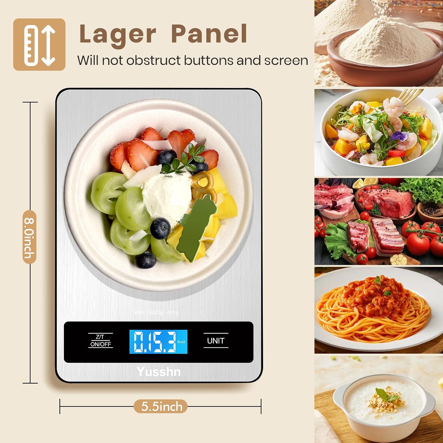 Stainless Steel Food Scale by [Brand Name] - 11lb Capacity, 0.05oz Precision, LCD Display for Cooking & Baking